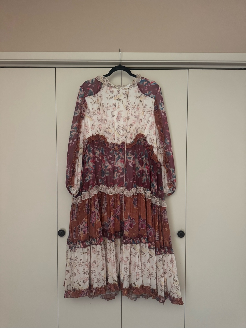Dainty Jewells “Meadow of Dreams” Cream Floral Ruffled Dress with Mauve Accents